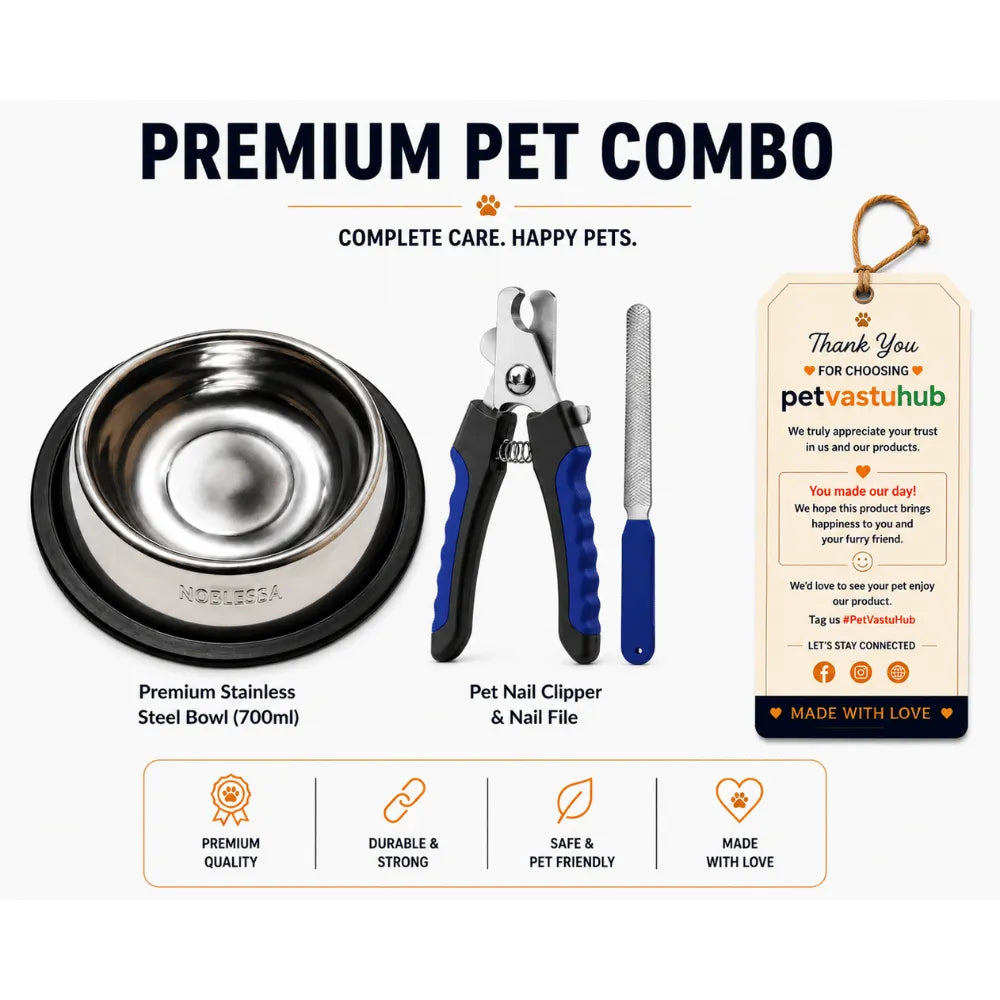 PetVastuHub Durable Dine & Groom Kit - 700ml Heavy-Duty Steel Bowl & Professional Nail Clipper Set