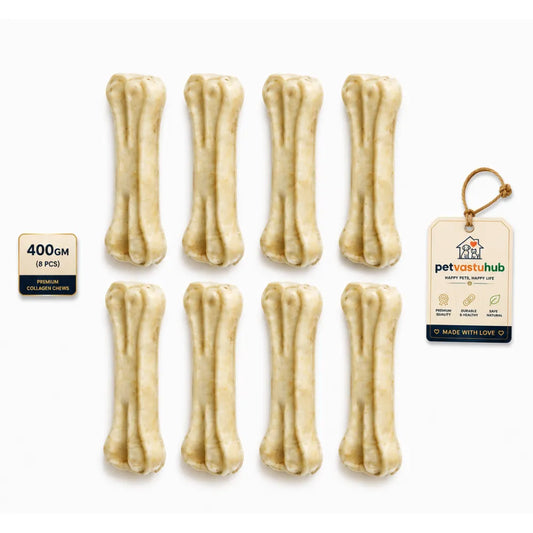 PetVastuHub Premium Rawhide-Free Collagen Dog Chew Bones (3-Inch, Chicken Flavor) - 400g Trial Pack