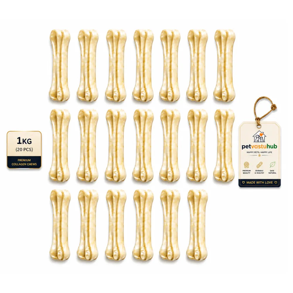 PetVastuHub Bulk Value Pack: Collagen-Rich 3-Inch Dog Chew Bones (Chicken) - 1 kg Value Box