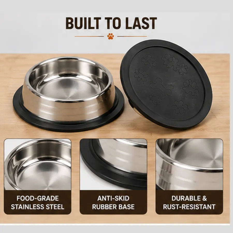 PetVastuHub Heavy-Duty Large Stainless Steel Dog Bowl Combo | 200 ml (Pack of 2) | Value Meal Set