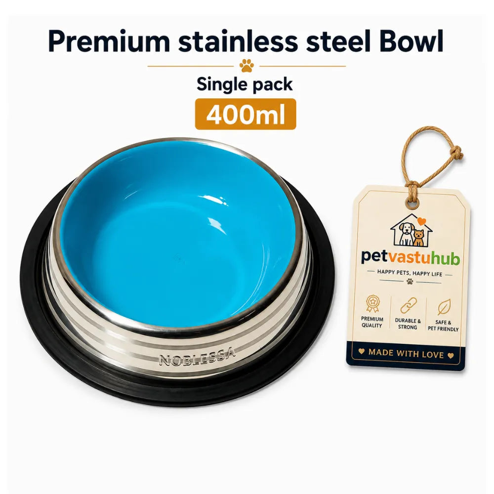 PetVastuHub Heavy-Duty Stainless Steel Pet Feeding Bowl | 400 ml (Single Pack) | Medium Breed Dogs