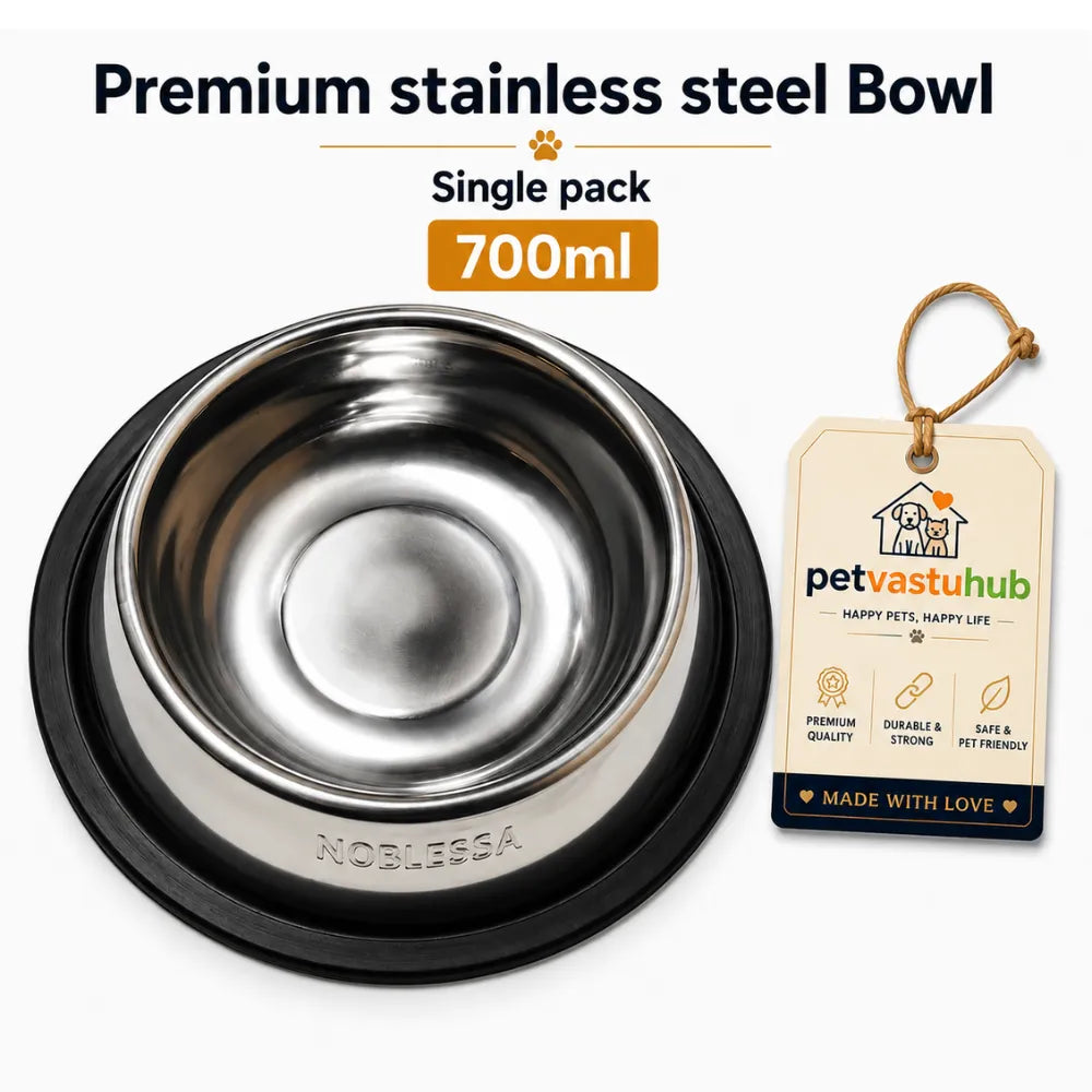 PetVastuHub Large Stainless Steel Dog Feeding Bowl | 700 ml (Single Pack) | For Large & Giant Breeds