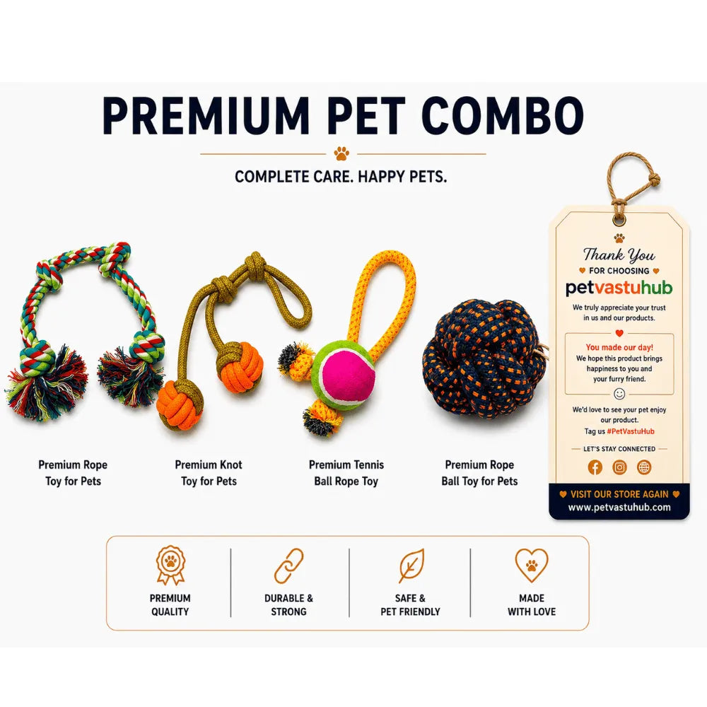 PetVastuHub The 4-Way Dental Health Combo - 4 Unique Dental Rope & Ball Toys Pack