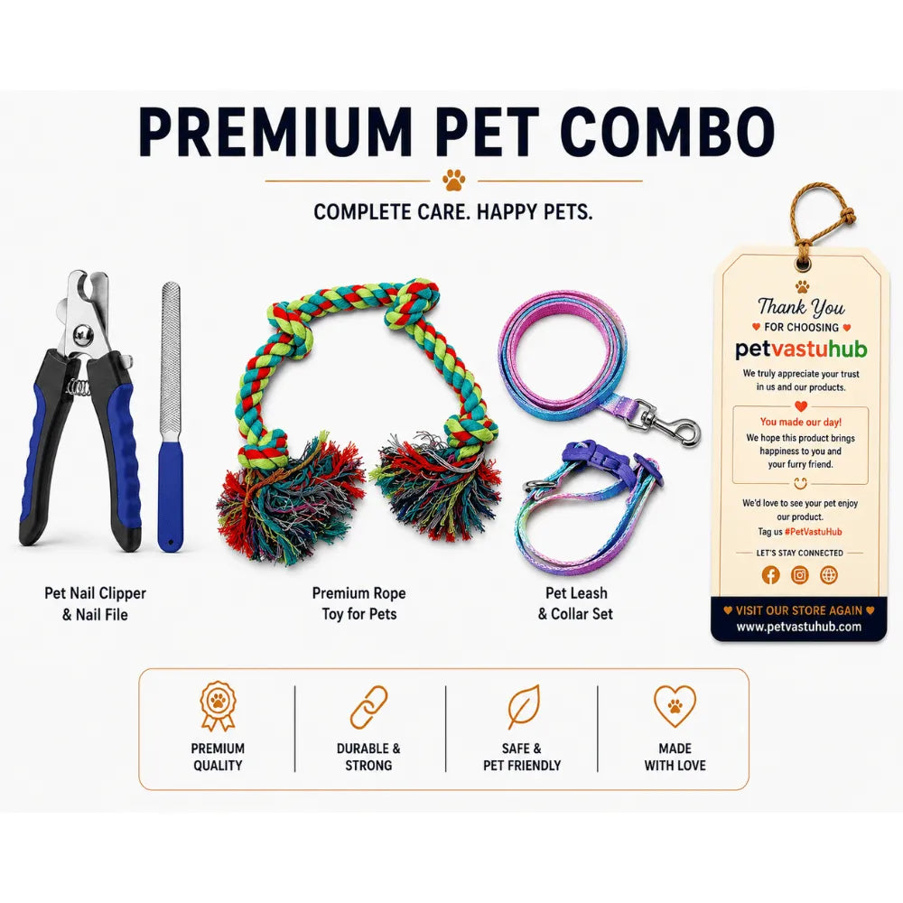 PetVastuHub Puppy Essential Hygiene & Comfort Pack - Collar & Leash Set, Rope Toy & Nail Clipper Set