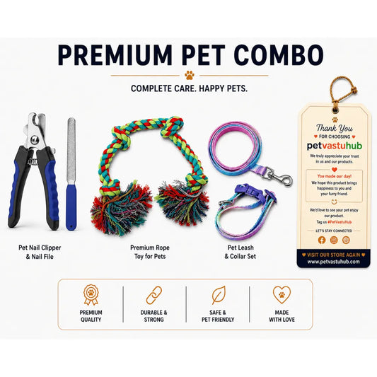 PetVastuHub Puppy Essential Hygiene & Comfort Pack - Collar & Leash Set, Rope Toy & Nail Clipper Set