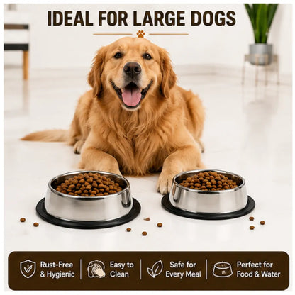 PetVastuHub Heavy-Duty Large Stainless Steel Dog Bowl Combo | 700 ml (Pack of 2) | Value Meal Set