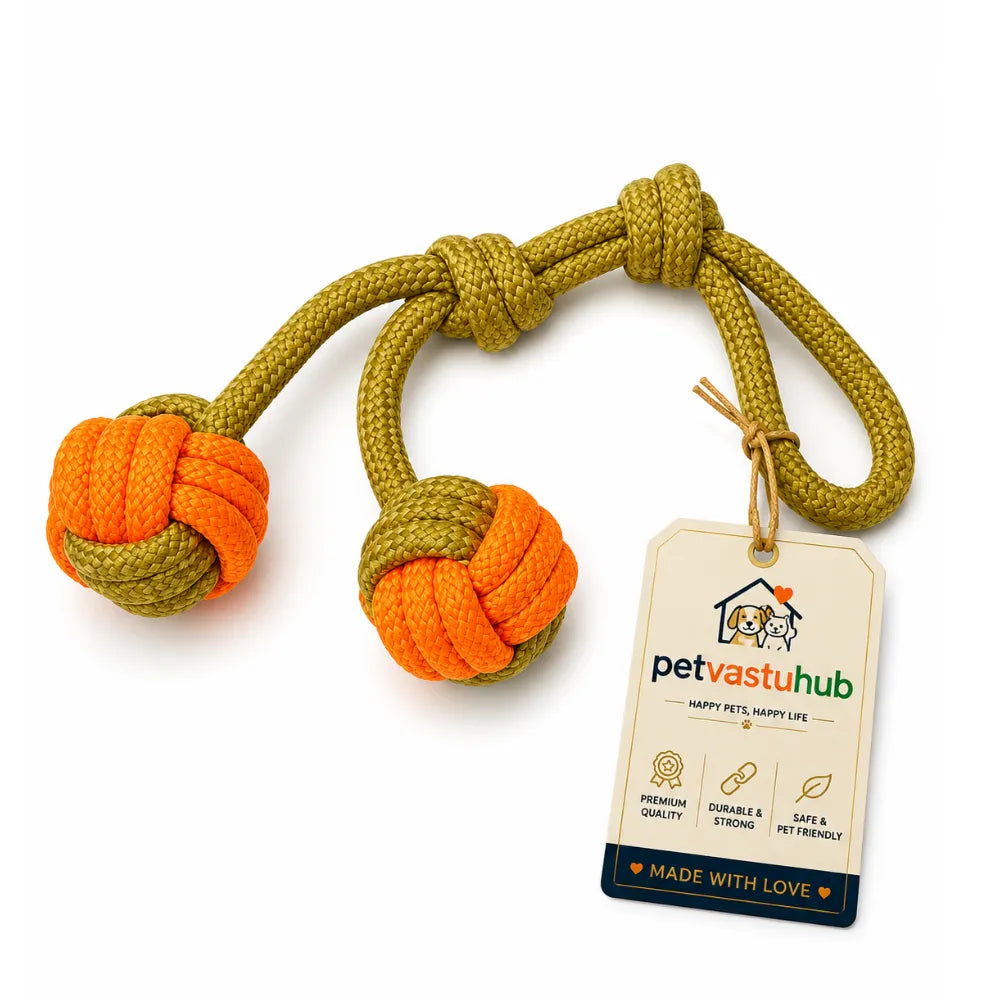 Heavy Duty Cotton Rope Chew & Tug Toy with Two Balls & Handle (Large)