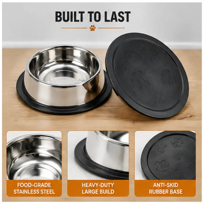 PetVastuHub Heavy-Duty Large Stainless Steel Dog Bowl Combo | 700 ml (Pack of 2) | Value Meal Set