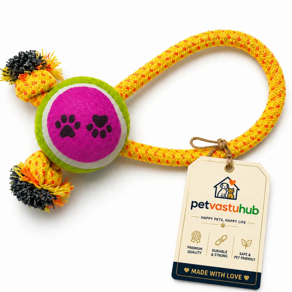 Interactive Cotton Rope & Tennis Ball Tug Toy for Dogs (3 Knots)